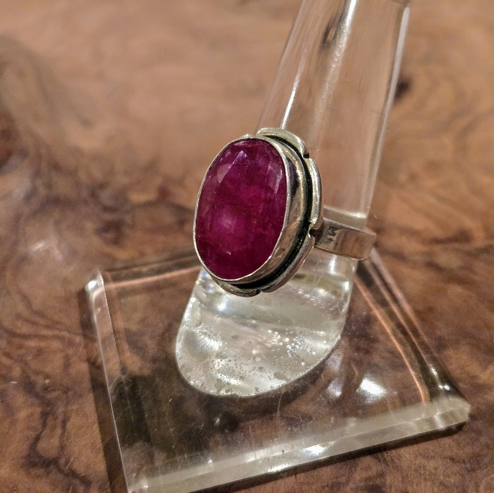 Sterling Silver Ruby Statement Ring Size 6.5 - image 3